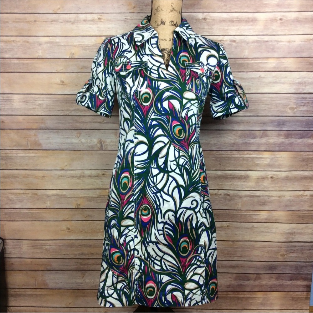 Lilly Pulitzer Size 0 Apple Dress Resort white Tickle Me Fancy Peacock Feathers